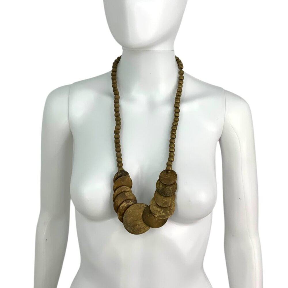 Vintage Wooden Disc Beaded Necklace